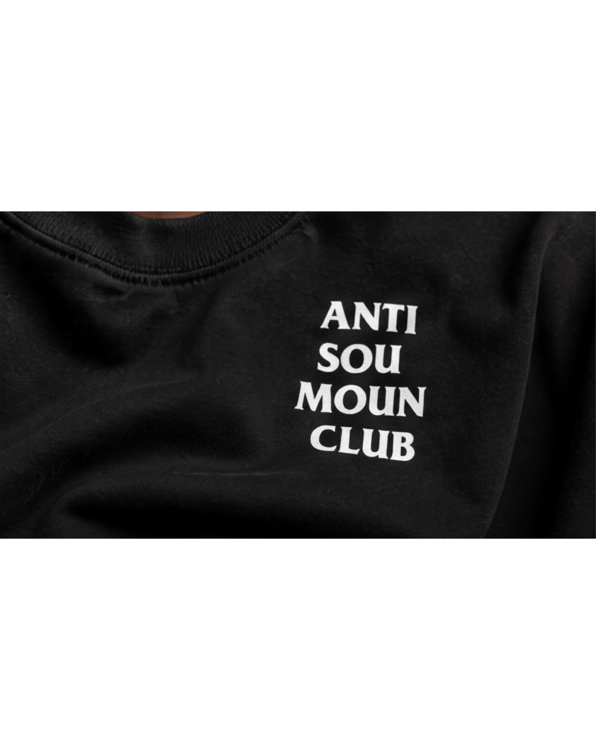 ANTI SOU MOUN CLUB white chest graphic on black heavyweight tee
